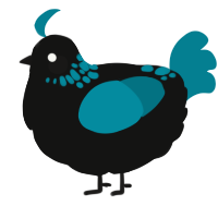 A black and sea chicken with a neck-speckle pattern