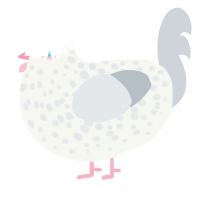 A white and mist chicken with a speckle pattern