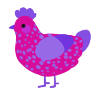 A fuchsia and blurple chicken with a speckle pattern
