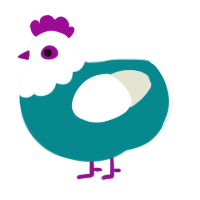 A teal and white chicken with a head pattern