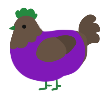 Poop Grape, a violet and bark chicken with a head pattern