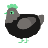 A sable and grey chicken with a head pattern
