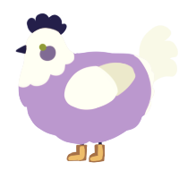A lilac and white chicken with a head pattern