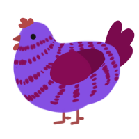 Fruity Pebbles, a blurple and wine chicken with a bar pattern