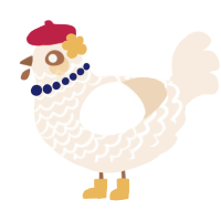 A cream chicken with a lace pattern