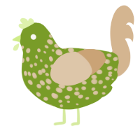 A chartreuse and beige chicken with a speckle pattern