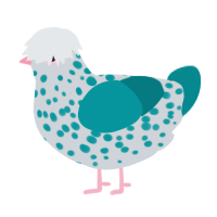 A mist and teal chicken with a speckle pattern