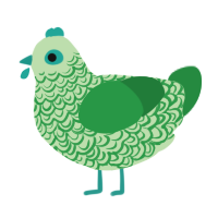 A gluppy and viridian chicken with a double-lace pattern