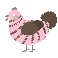 A rose and bark chicken with a bar pattern