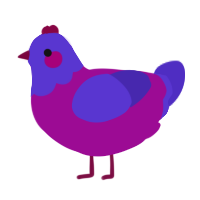 A plum and indigo chicken with a head pattern