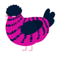 A fuchsia and tumblr chicken with a bar pattern