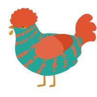 A turquoise and vermilion chicken with a bar pattern