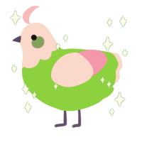Strawberry, a grass and pink chicken with a head pattern