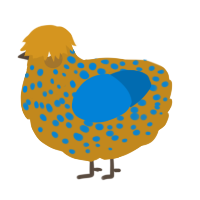 A ochre and sapphire chicken with a speckle pattern