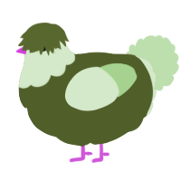 A olive and gluppy chicken with a head pattern