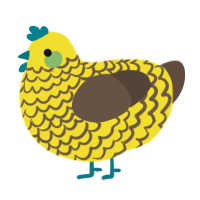 A yellow and bark chicken with a lace pattern