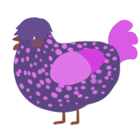A overcast and orchid chicken with a speckle pattern