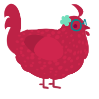 A crimson chicken with a speckle pattern
