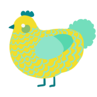 A yellow and mint chicken with a lace pattern