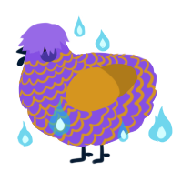 A blurple and ochre chicken with a lace pattern