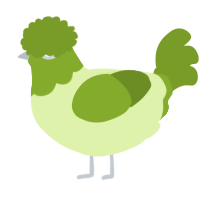 A apple and chartreuse chicken with a head pattern