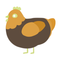 A bark and orange chicken with a head pattern