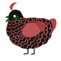 A black and red chicken with a lace pattern