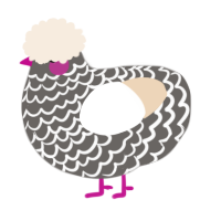 A grey and cream chicken with a lace pattern