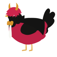 A crimson and black chicken with a head pattern