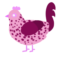 A pink and wine chicken with a speckle pattern