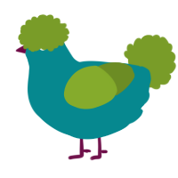A teal and chartreuse chicken