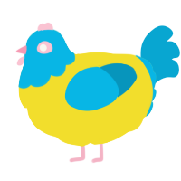 A yellow and cerulean chicken with a head pattern