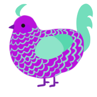 A amethyst and mint chicken with a lace pattern