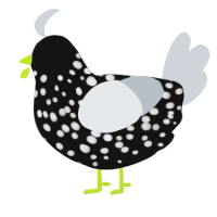 A black and mist chicken with a speckle pattern