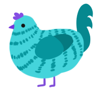 A aqua and teal chicken with a bar pattern