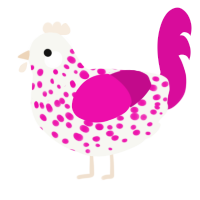 Little guy jr, a white and fuchsia chicken with a speckle pattern