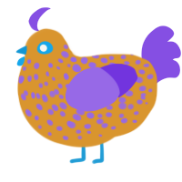 (unnamed), a orange and blurple chicken with a speckle pattern