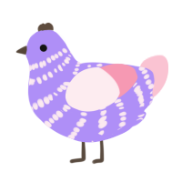 Lavender, a lilac and rose chicken with a bar pattern