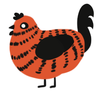 A vermilion and black chicken with a bar pattern