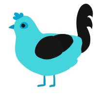 Chikyuune Aiko, a aqua and black chicken