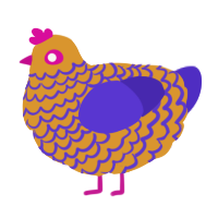 A orange and indigo chicken with a lace pattern
