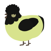 A lemon and black chicken with a head pattern