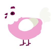 A pink and white chicken with a head pattern