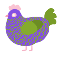 A blurple and chartreuse chicken with a lace pattern