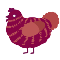 A maroon and red chicken with a bar pattern