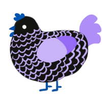Bismuth, a black and lilac chicken with a lace pattern