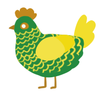 A viridian and yellow chicken with a lace pattern
