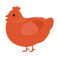A vermilion chicken with a neck-speckle pattern