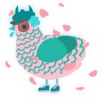 A rose and turquoise chicken with a lace pattern