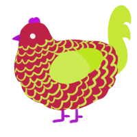 A crimson and lime chicken with a lace pattern